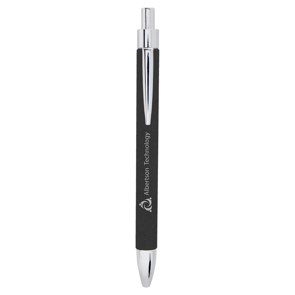 Personalized black/silver leatherette wrapped ballpoint pen