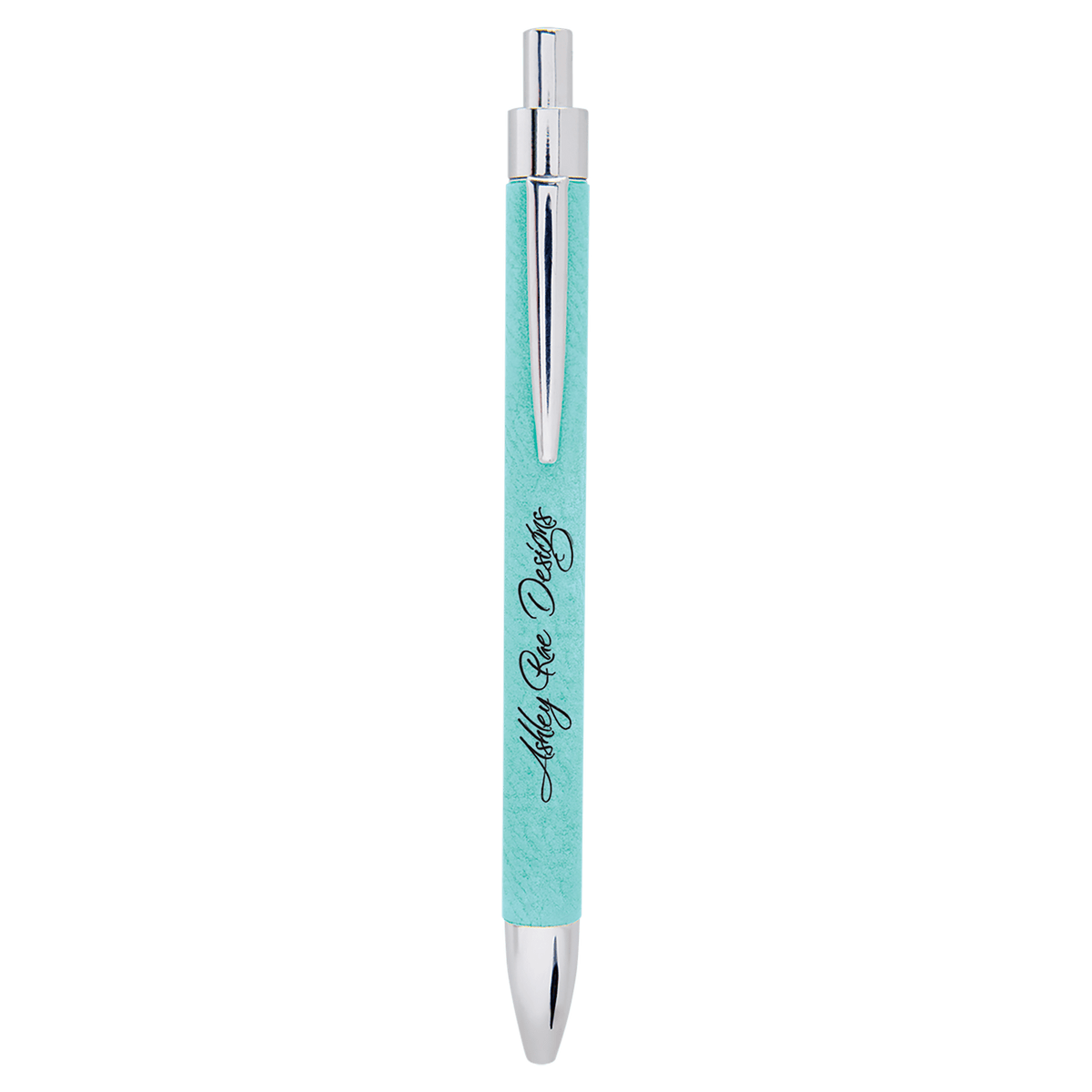 Personalized teal leatherette wrapped ballpoint pen