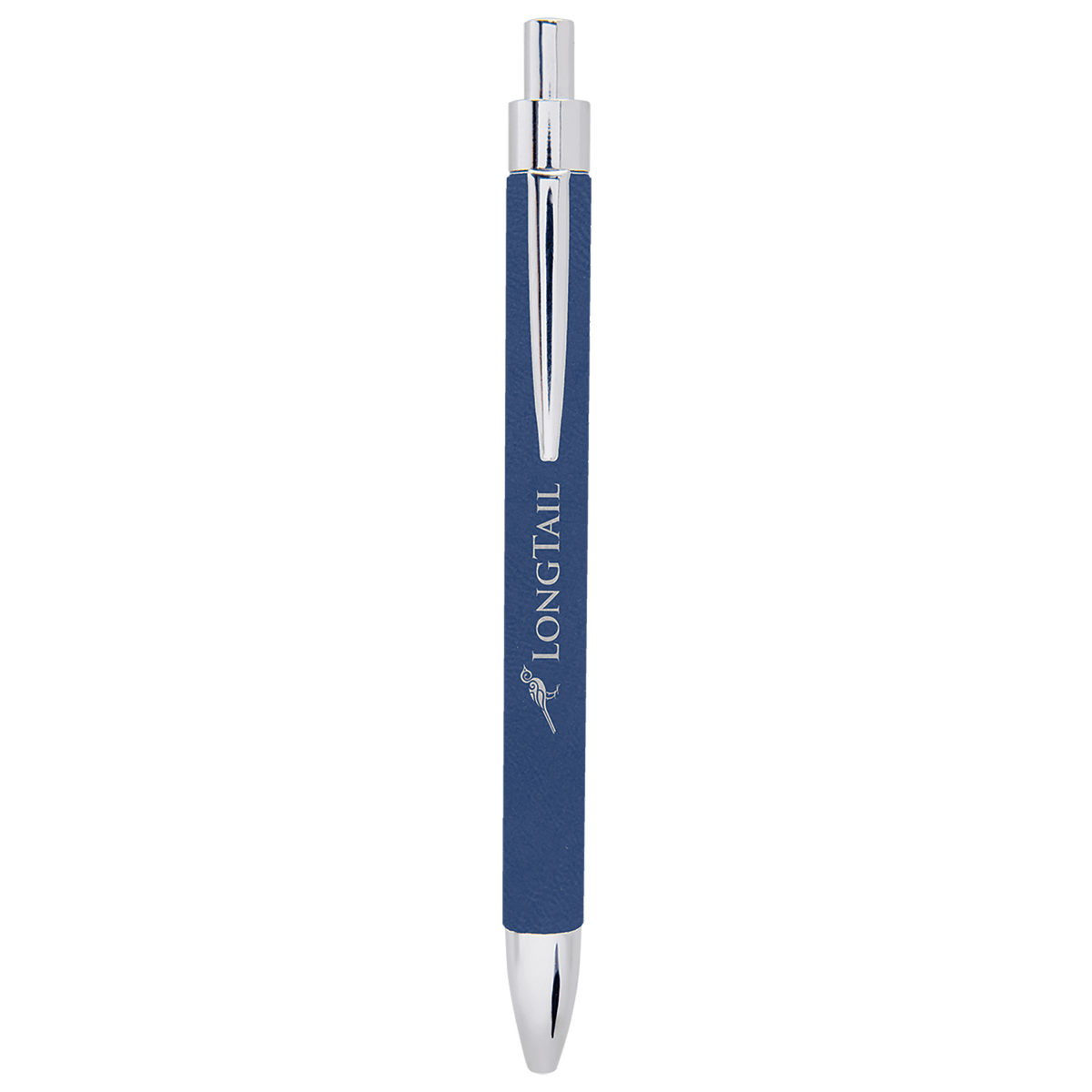 Personalized blue/silver leatherette wrapped ballpoint pen