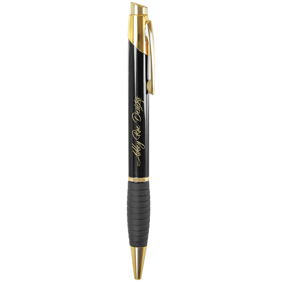 Personalized black gloss brass ballpoint pen with gripper