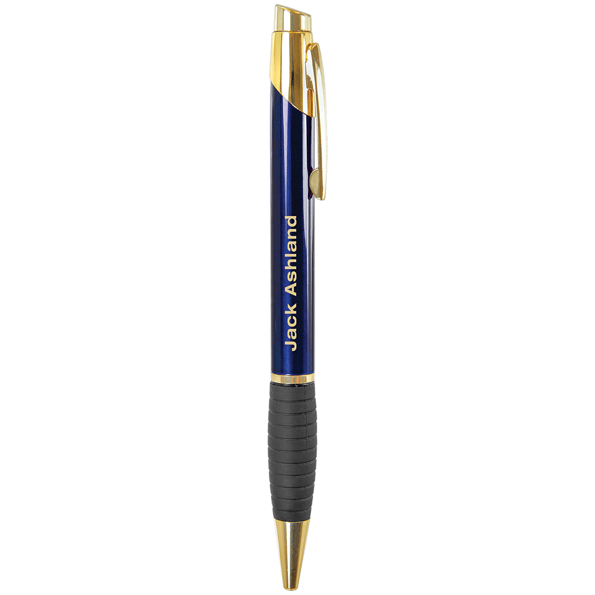Personalized blue gloss brass ballpoint pen with gripper