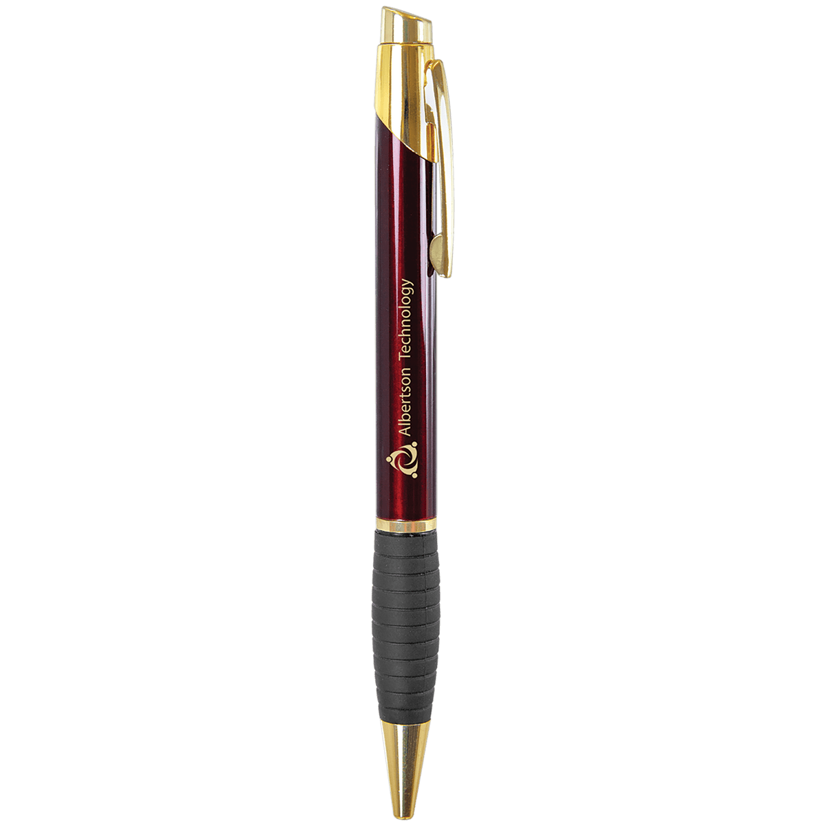 Personalized burgundy gloss brass ballpoint pen with gripper