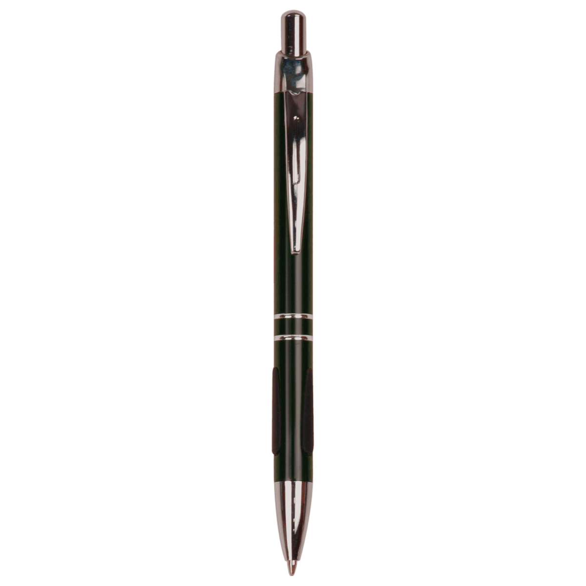 Personalized black anodized aluminum ballpoint pen with rubber gripper
