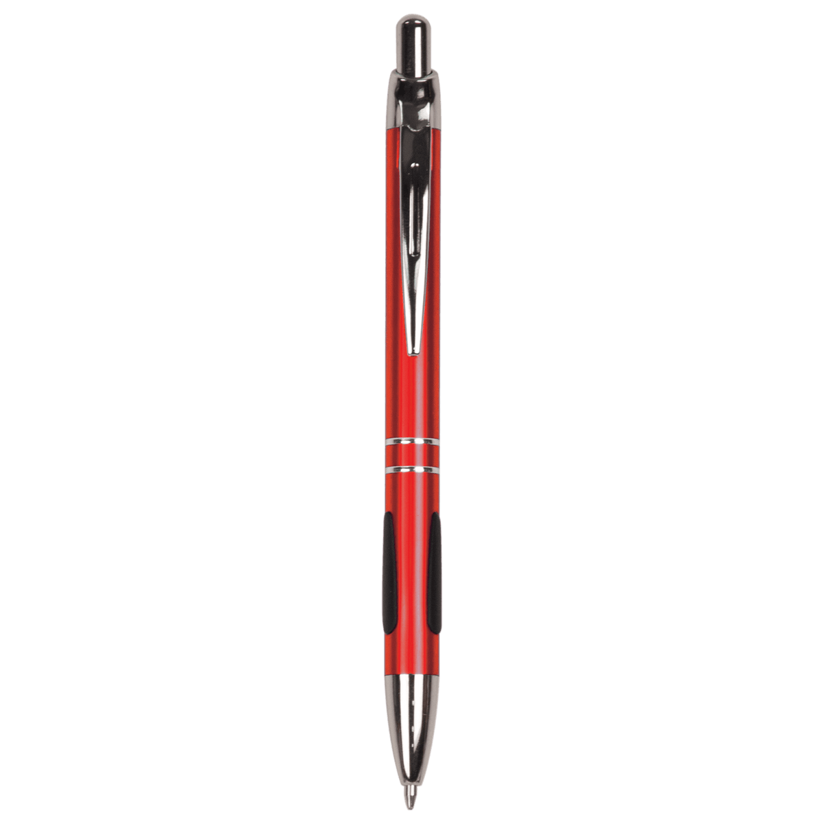 Personalized red anodized aluminum ballpoint pen with rubber gripper