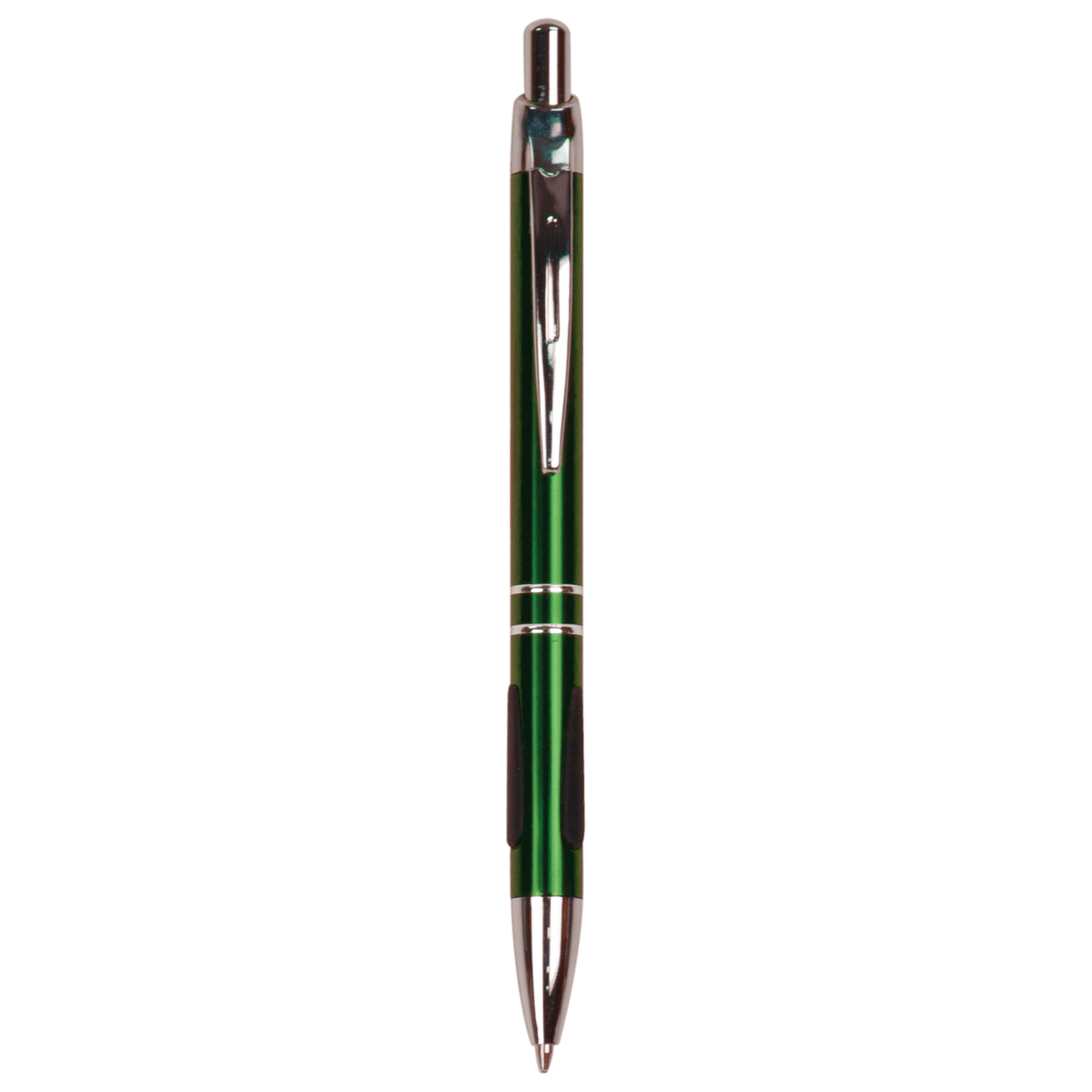 Personalized green anodized aluminum ballpoint pen with rubber gripper