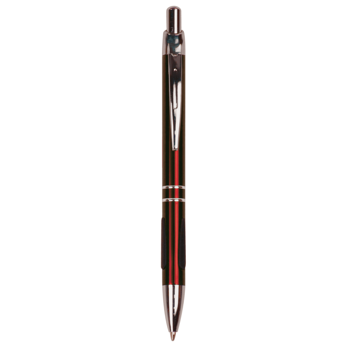 Personalized burgundy anodized aluminum ballpoint pen with rubber gripper