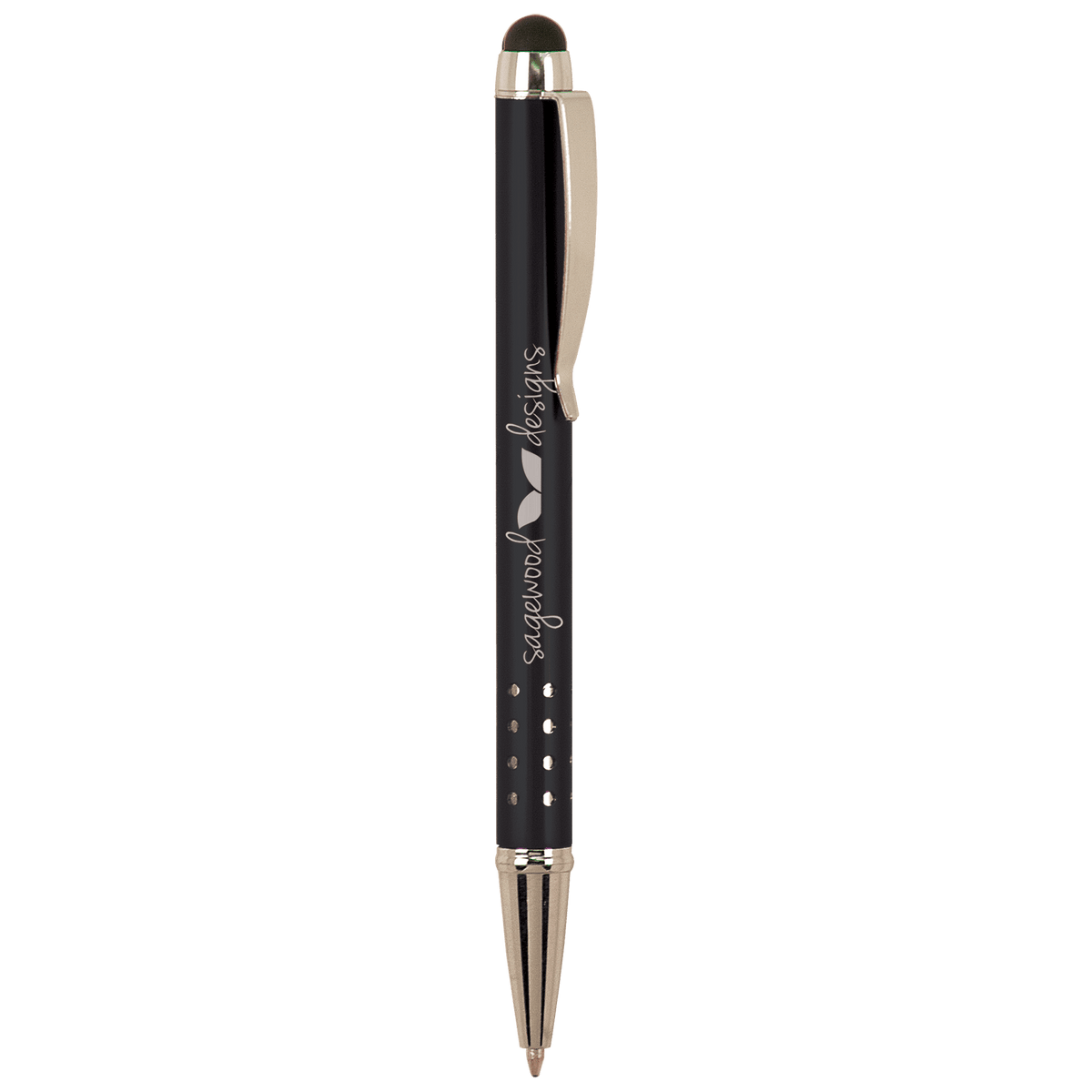 Personalized black anodized aluminum ballpoint pen with stylus