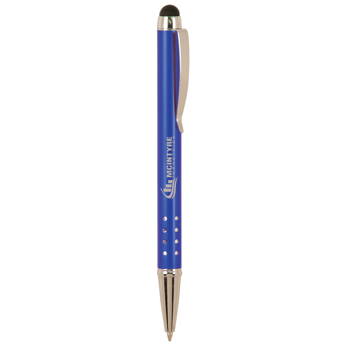 Personalized blue anodized aluminum ballpoint pen with stylus