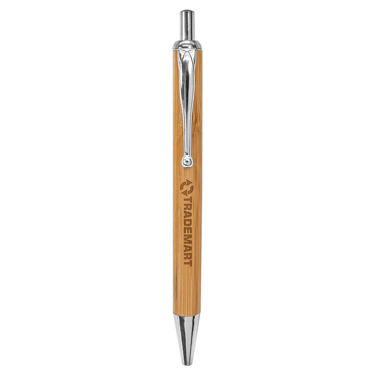 Personalized bamboo ballpoint pen with silver trim