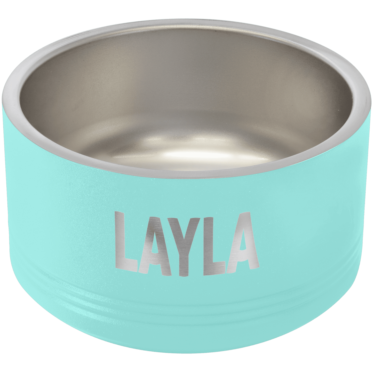 Teal personalized stainless steel dog bowl