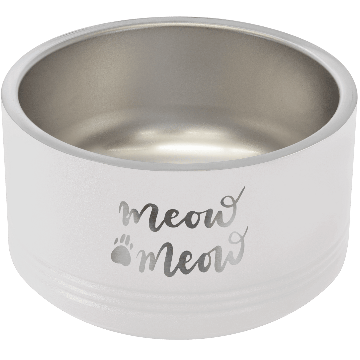 White personalized stainless steel dog bowl