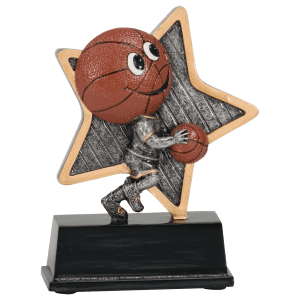 Basketball Little Pals resin trophy with an adorable cartoon-style player