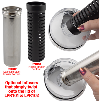Matte black and white insulated pitchers with fruit and tea infusers