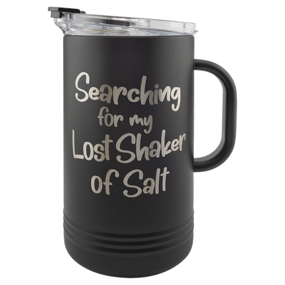 Engraved matte black insulated pitcher, handle side