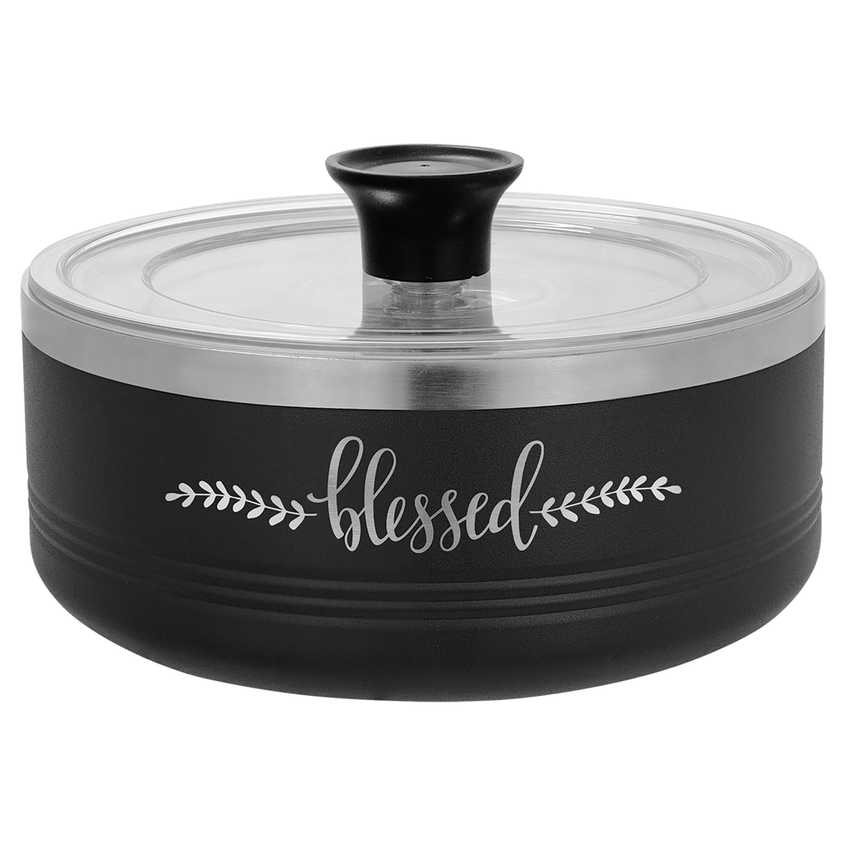 Personalized 1.25 qt. insulated serving bowl with lid in black