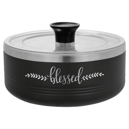 Personalized 1.25 qt. insulated serving bowl with lid in black