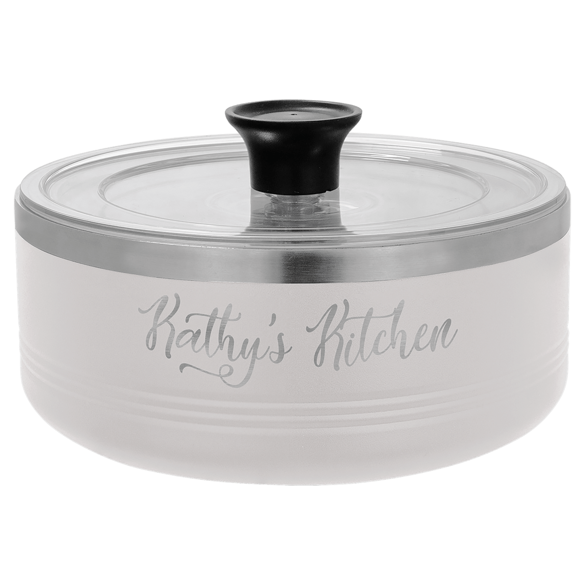 Personalized 1.25 qt. insulated serving bowl with lid in white