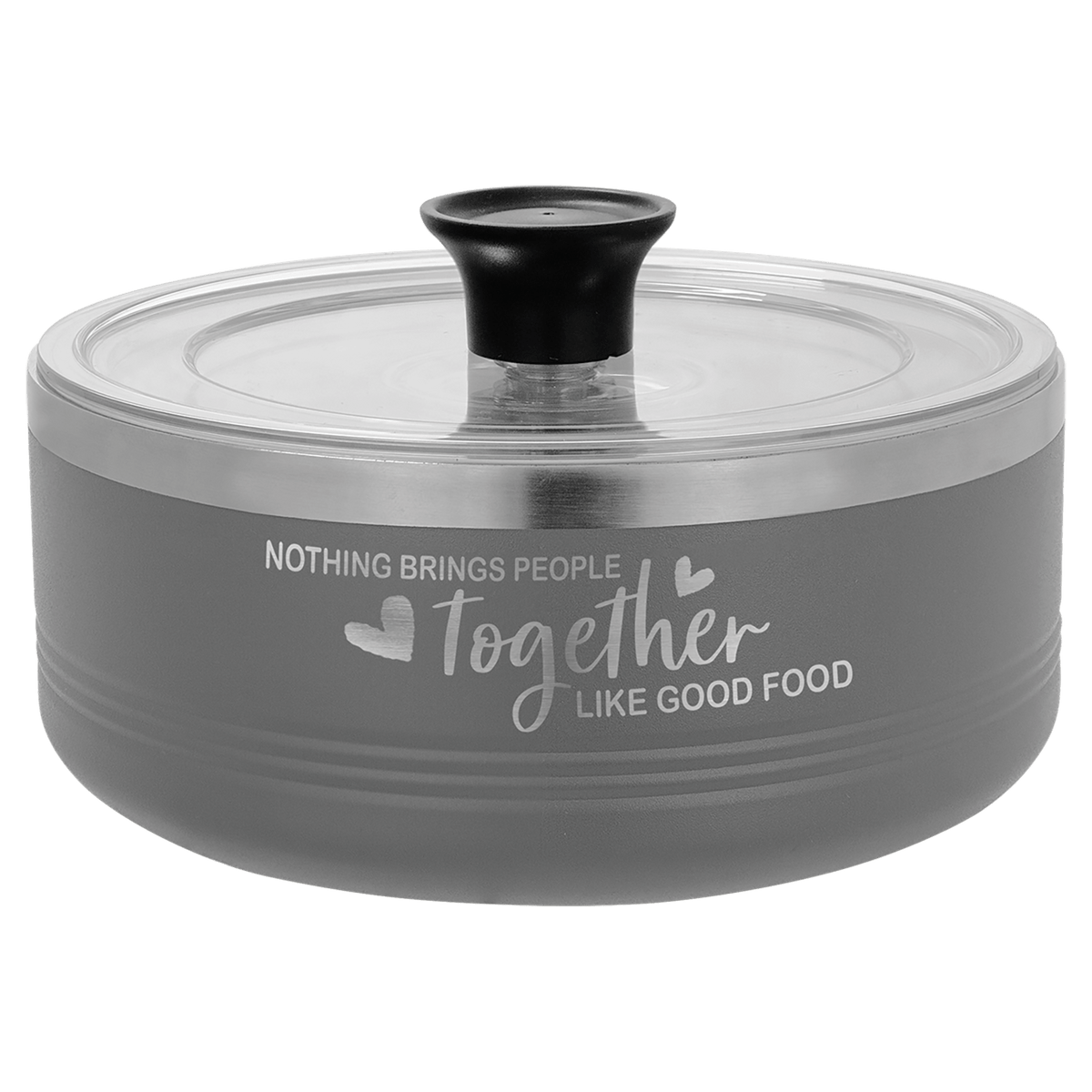 Personalized 1.25 qt. insulated serving bowl with lid in gray