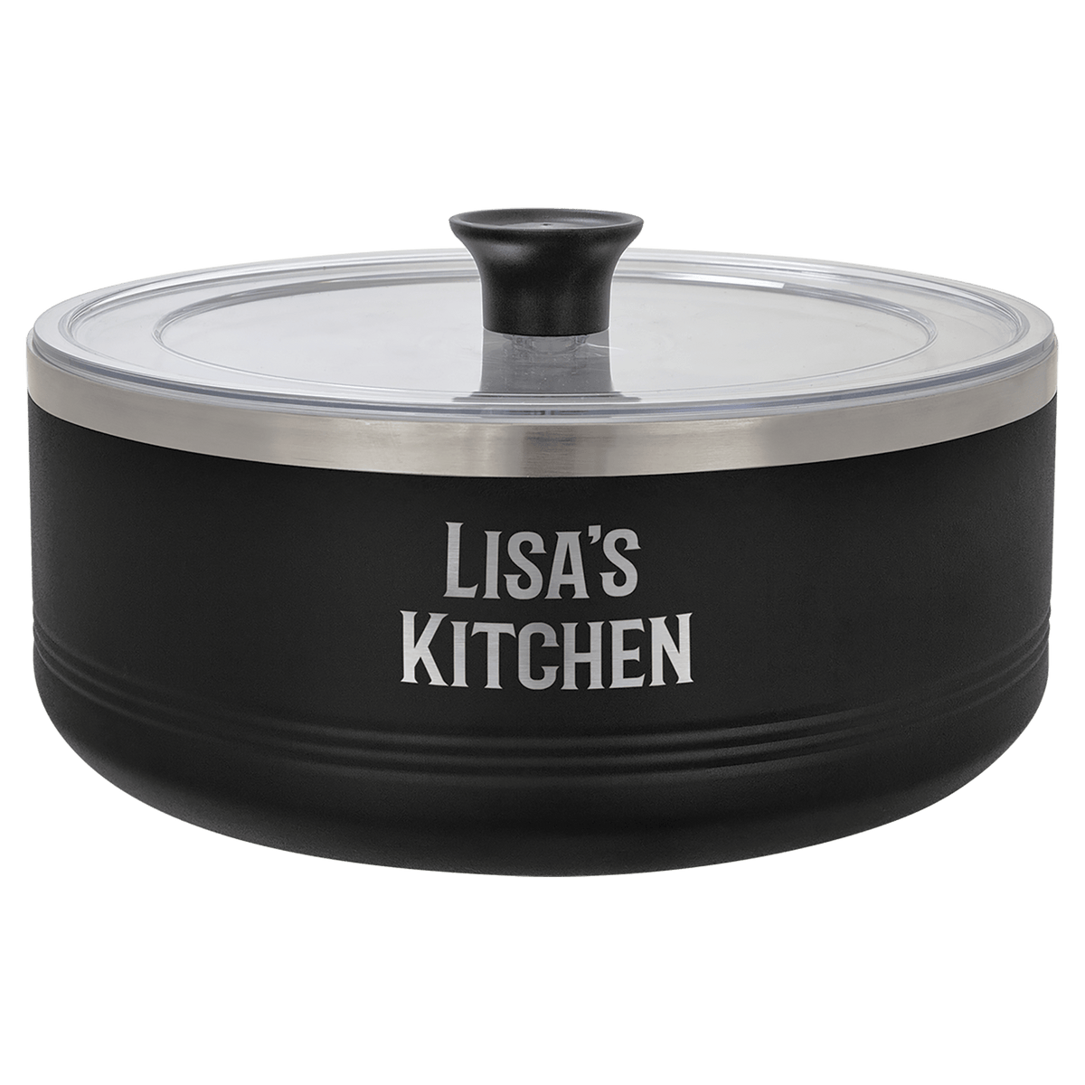 Personalized 3 qt. insulated serving bowl with lid in black