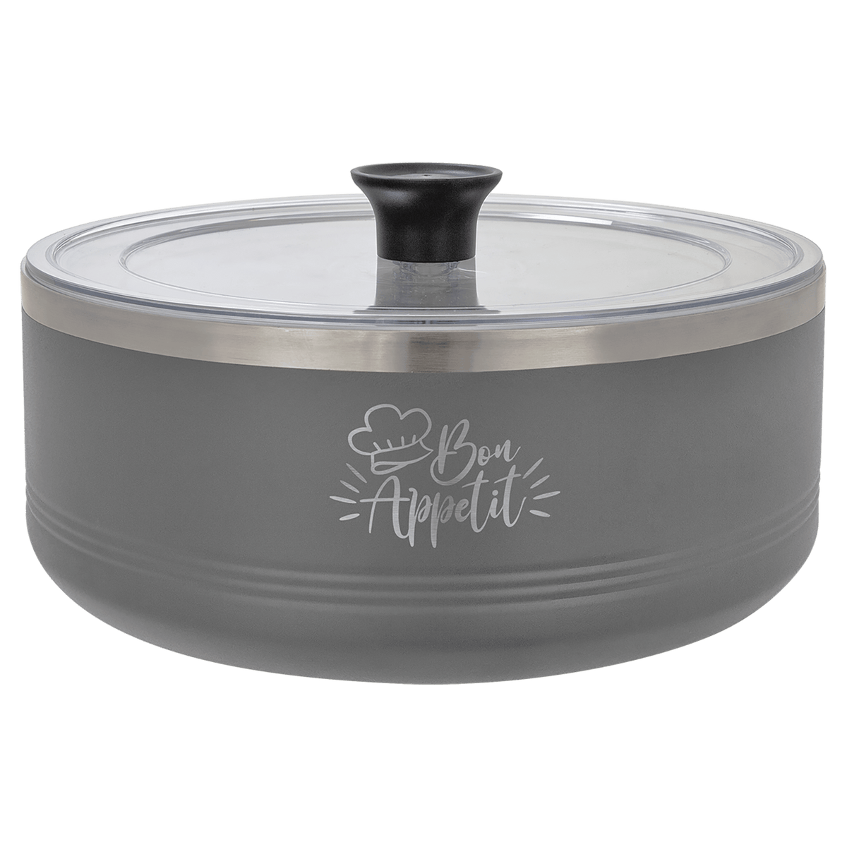 Personalized 3 qt. insulated serving bowl with lid in gray