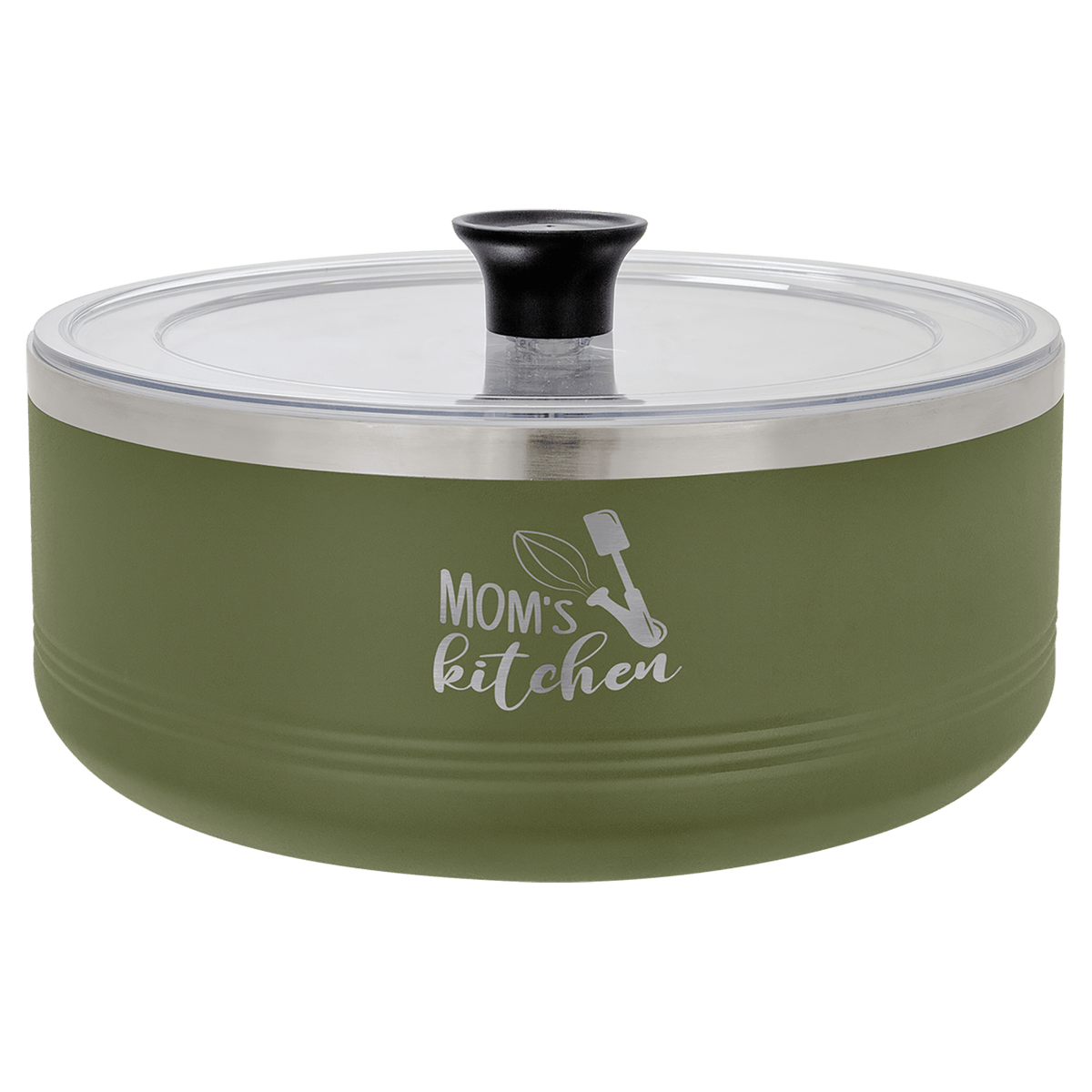 Personalized 3 qt. insulated serving bowl with lid in olive green