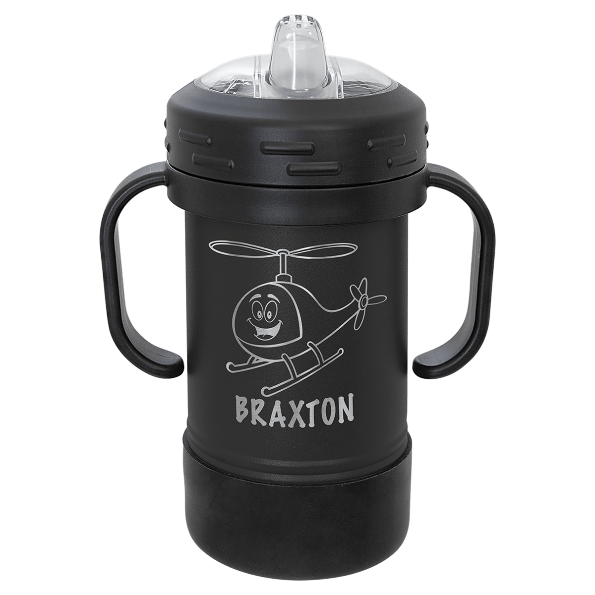 Personalized 10 oz insulated sippy cup with handles in black