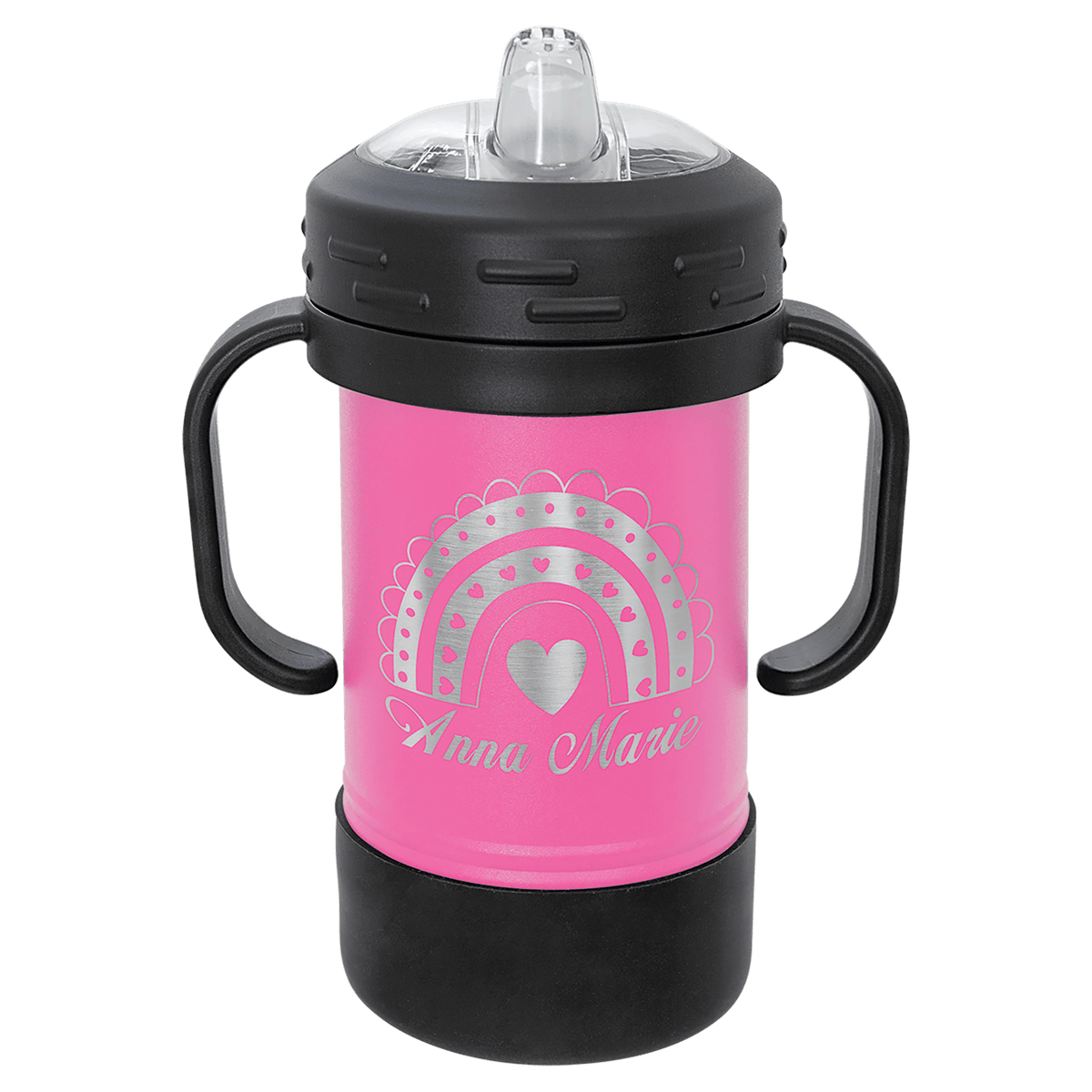 Personalized 10 oz insulated sippy cup with handles in pink