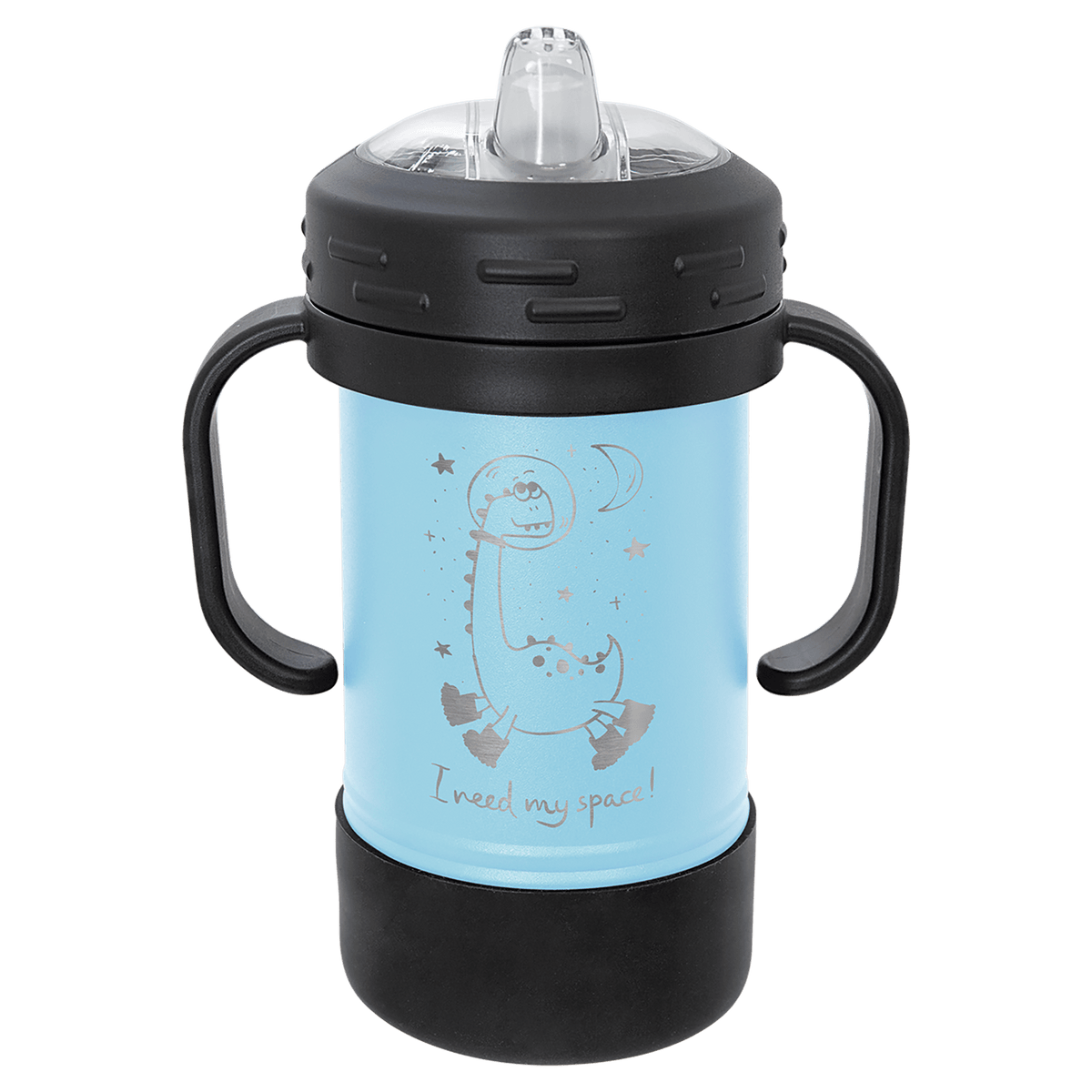 Personalized 10 oz insulated sippy cup with handles in light blue