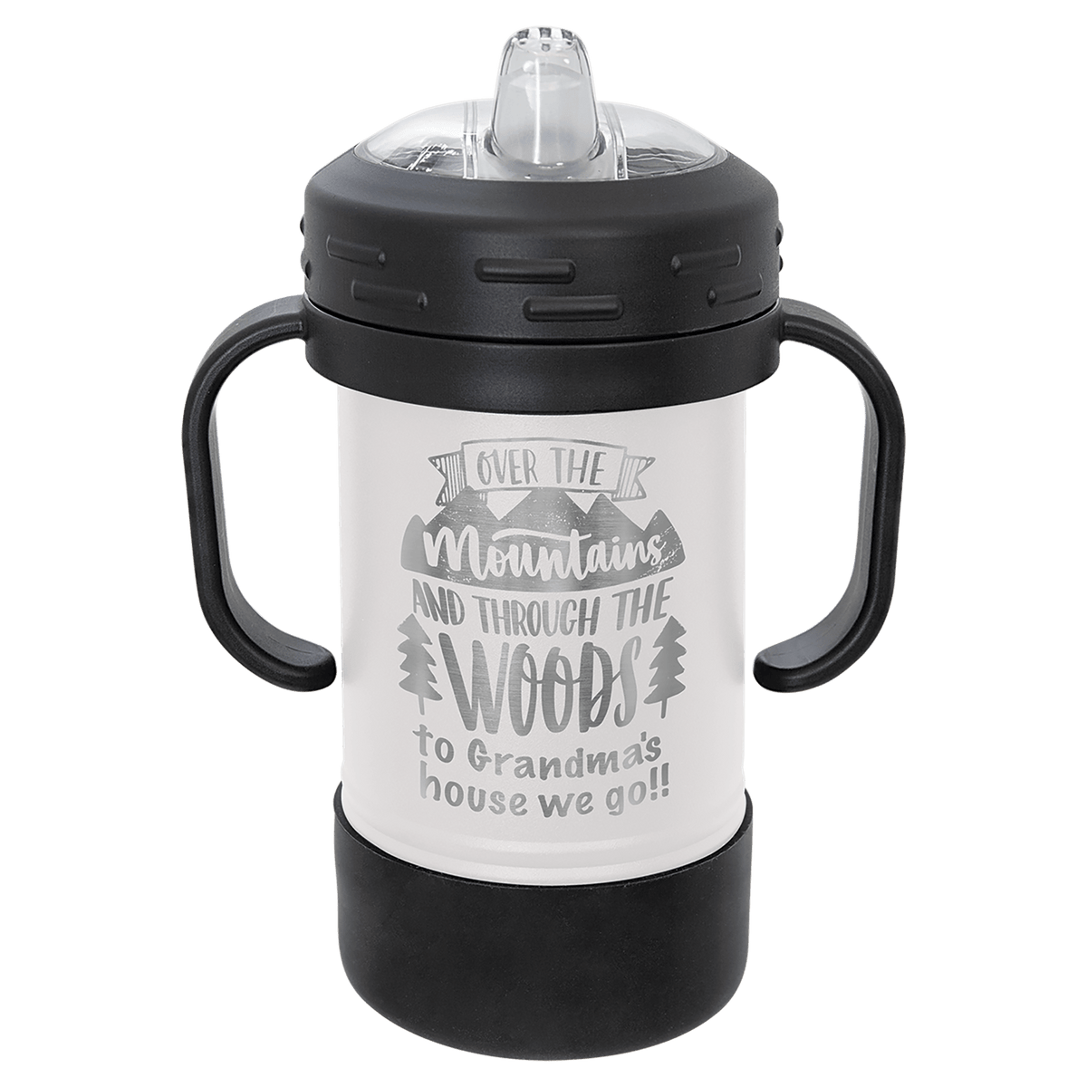 Personalized 10 oz insulated sippy cup with handles in white