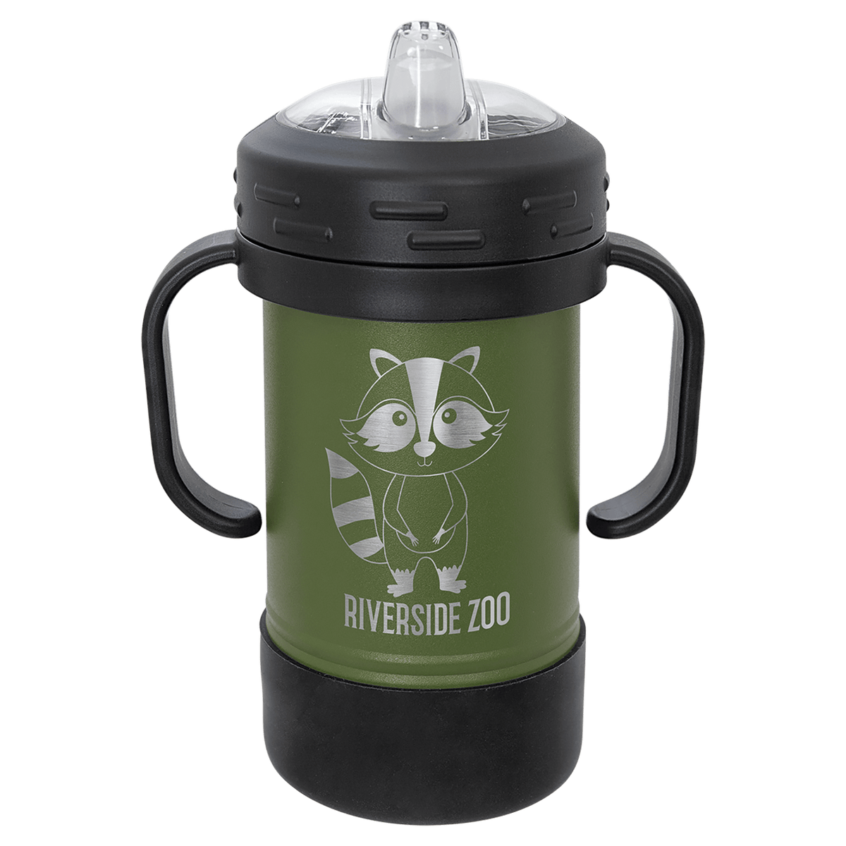 Personalized 10 oz insulated sippy cup with handles in olive green