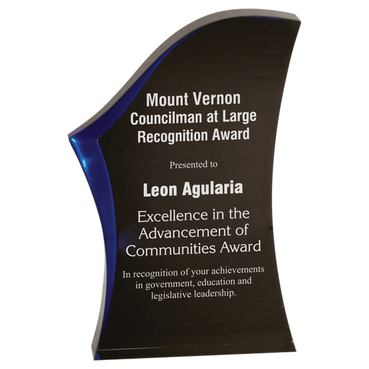 Black & Blue Luminary Surge Acrylic award, 7", self-standing acrylic with clear engraving area