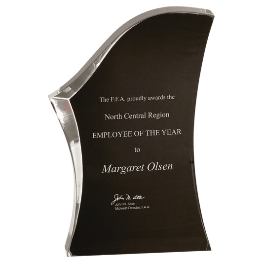 Black & Clear Luminary Surge Acrylic award, 7", self-standing acrylic with clear engraving area