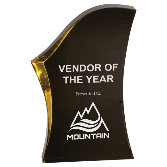 Black & Gold Luminary Surge Acrylic award, 7", self-standing acrylic with clear engraving area
