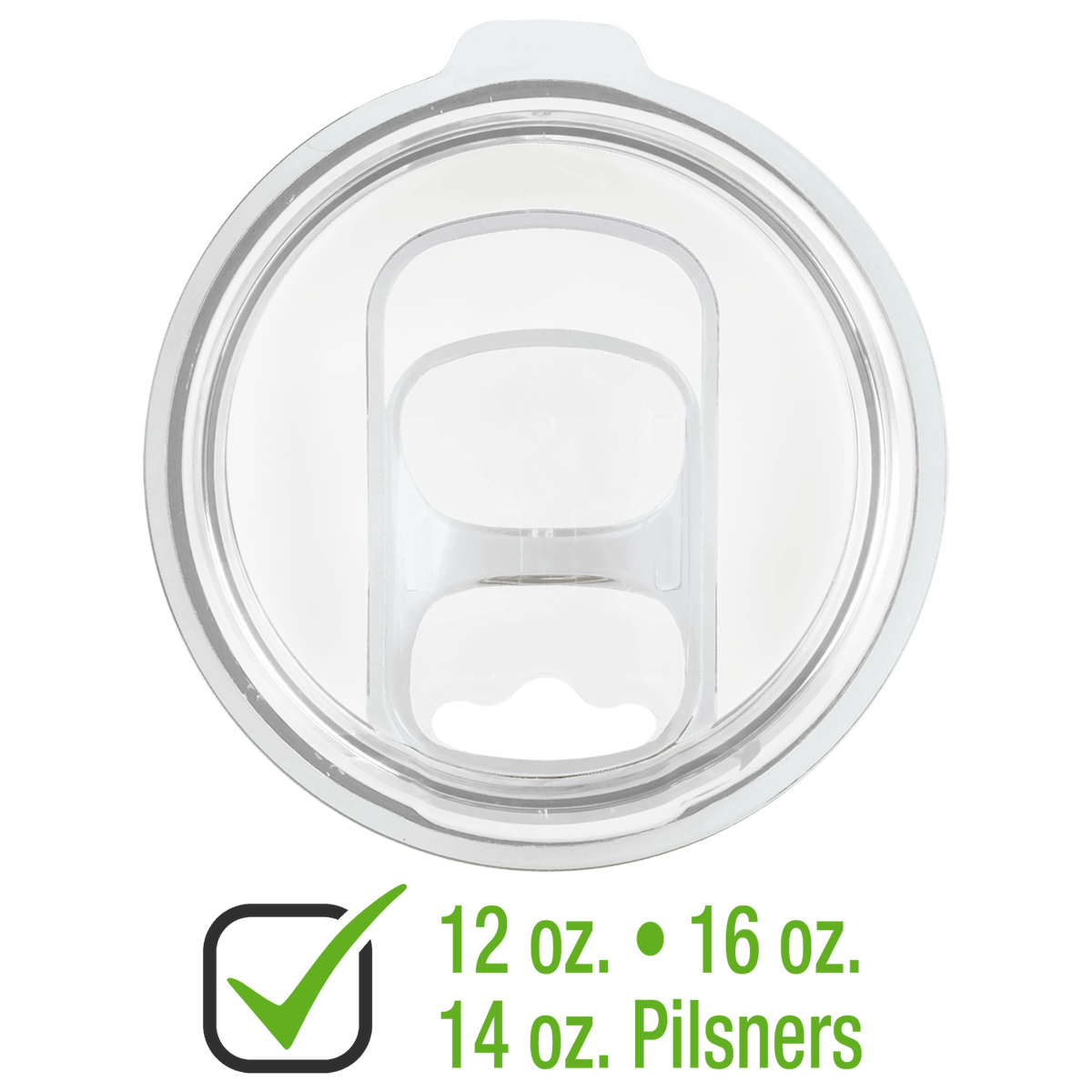 Clear slider lid for 12 and 16 oz stemless, 14 oz pilsner and 22 oz skinny tumblers