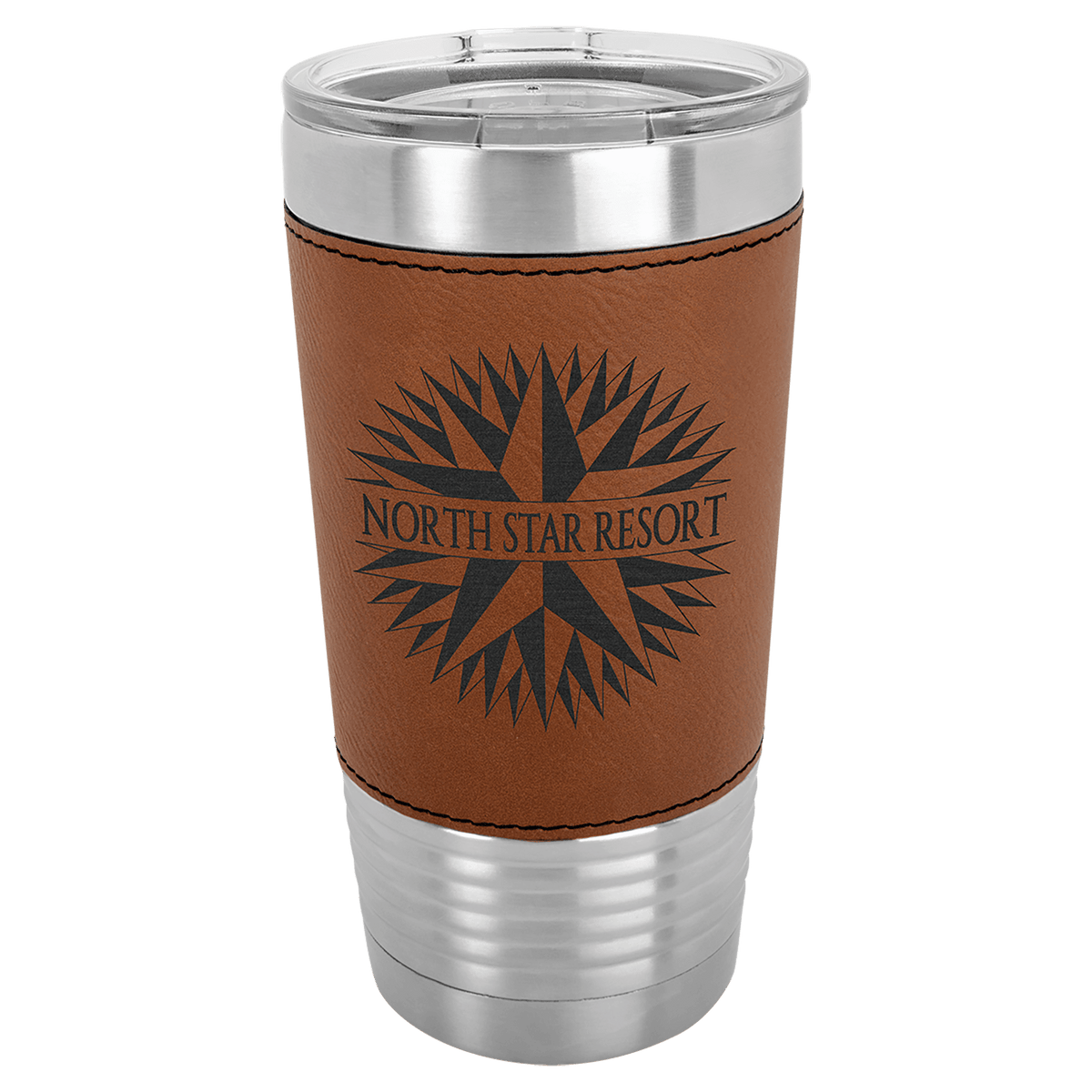 Personalized 20 oz leatherette wrapped tumbler in rawhide