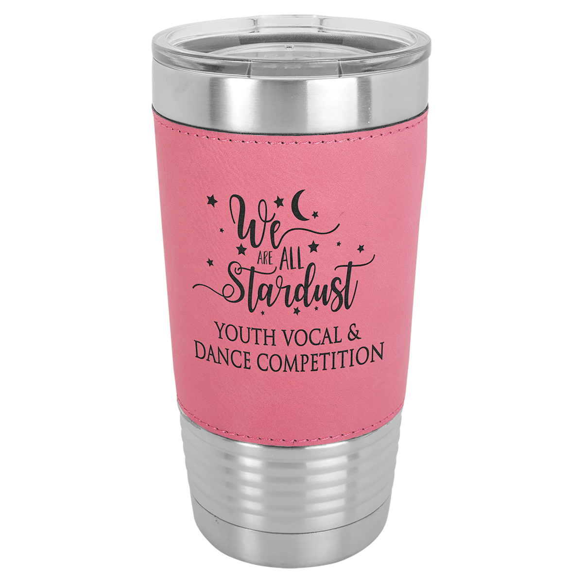 Personalized 20 oz leatherette wrapped tumbler in pink