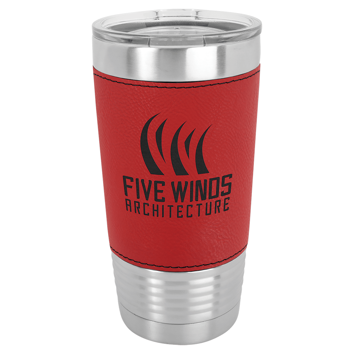 Personalized 20 oz leatherette wrapped tumbler in red