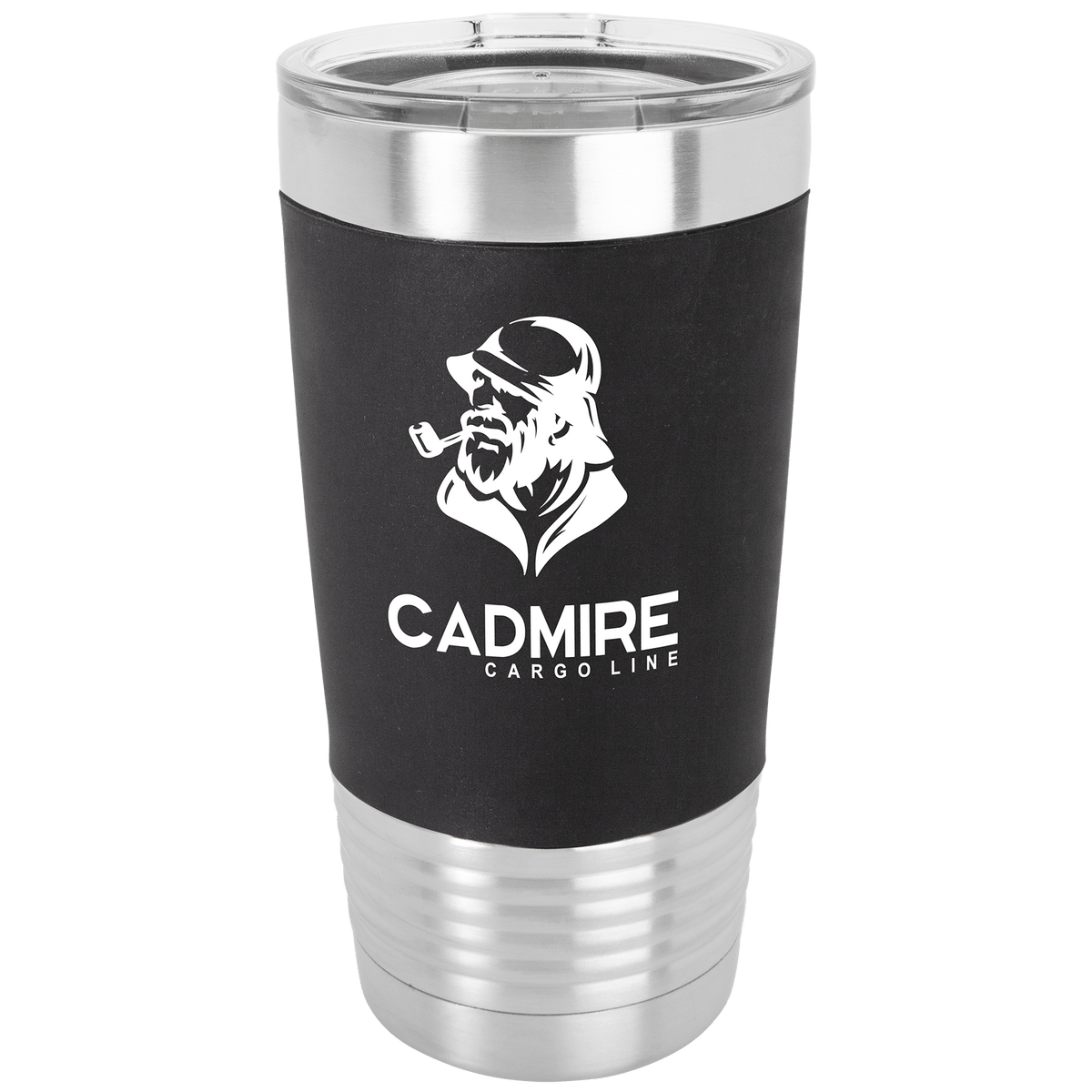 Personalized 20 oz insulated tumbler with silicone grip in black/white