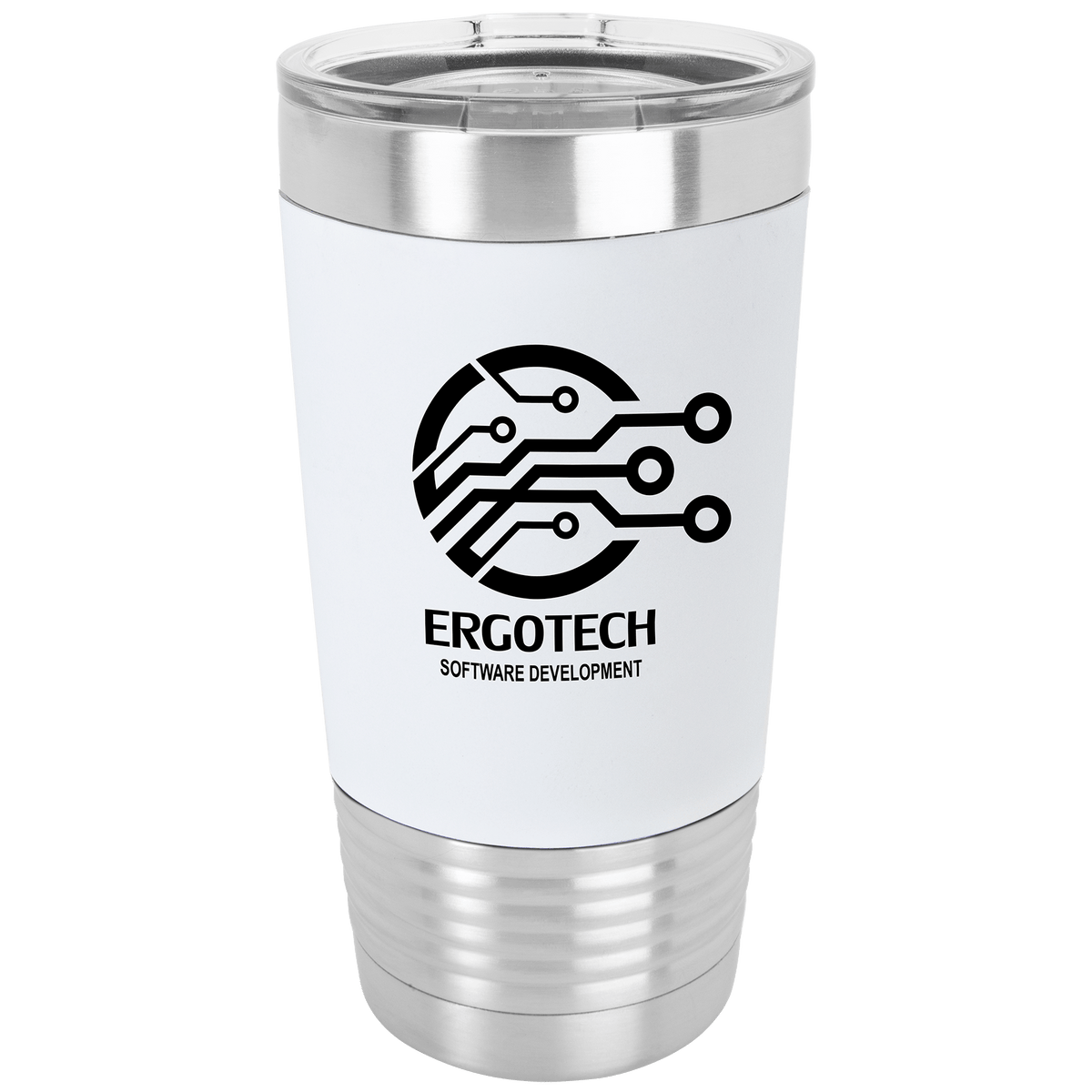 Personalized 20 oz insulated tumbler with silicone grip in white/black