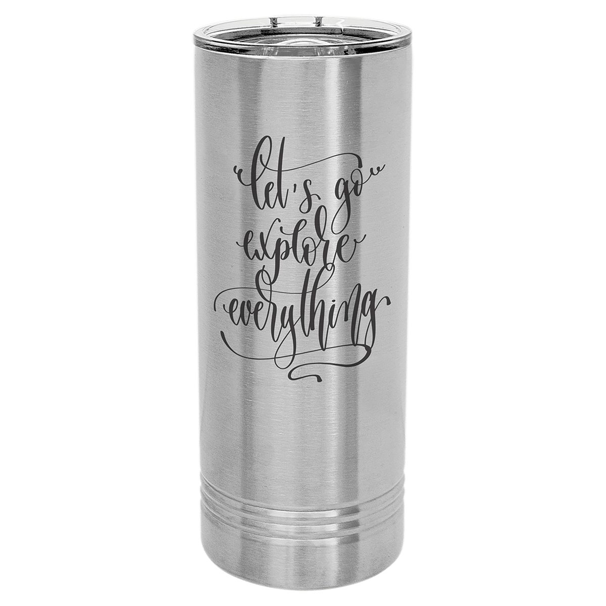 Personalized 22 oz insulated skinny tumbler with slider lid in stainless steel