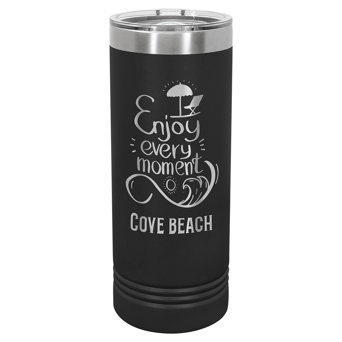Personalized 22 oz insulated skinny tumbler with slider lid in black