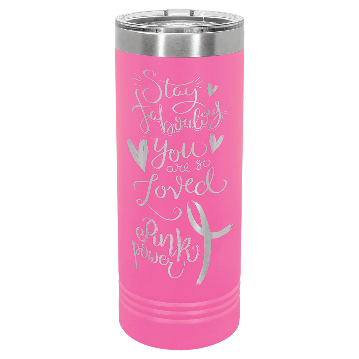 Personalized 22 oz insulated skinny tumbler with slider lid in pink