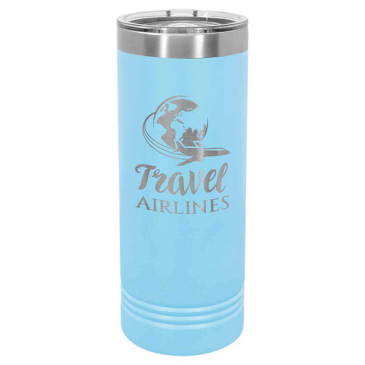 Personalized 22 oz insulated skinny tumbler with slider lid in light blue