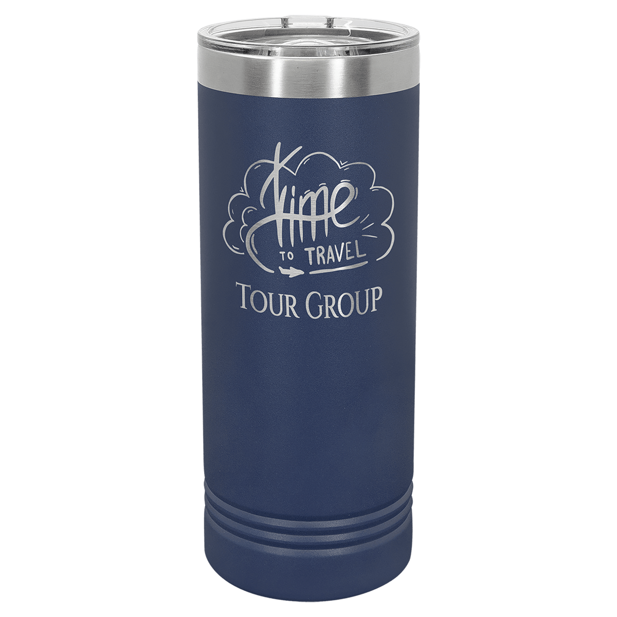 Personalized 22 oz insulated skinny tumbler with slider lid in navy blue