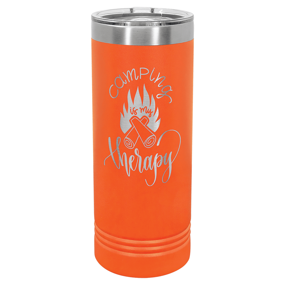 Personalized 22 oz insulated skinny tumbler with slider lid in orange