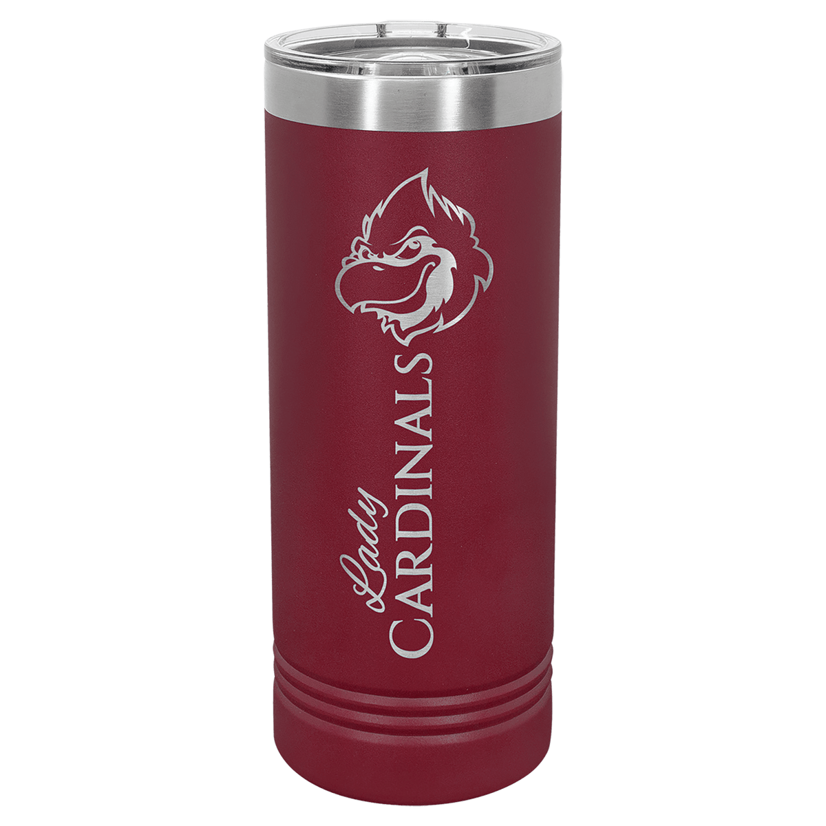 Personalized 22 oz insulated skinny tumbler with slider lid in maroon