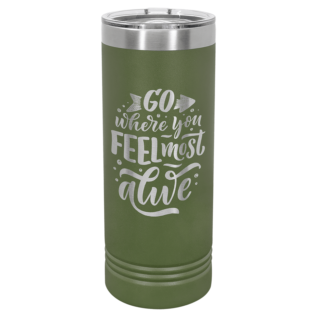 Personalized 22 oz skinny tumbler in olive green