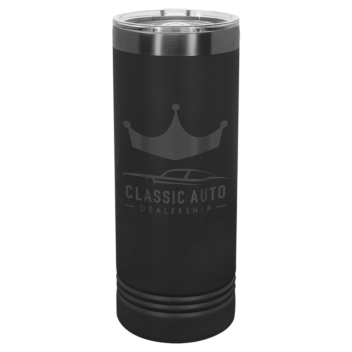 Personalized 22 oz. skinny tumbler in black with ghost black engraving