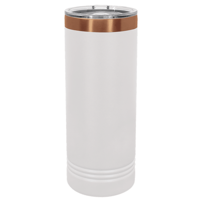 White skinny tumbler with a bronze rim