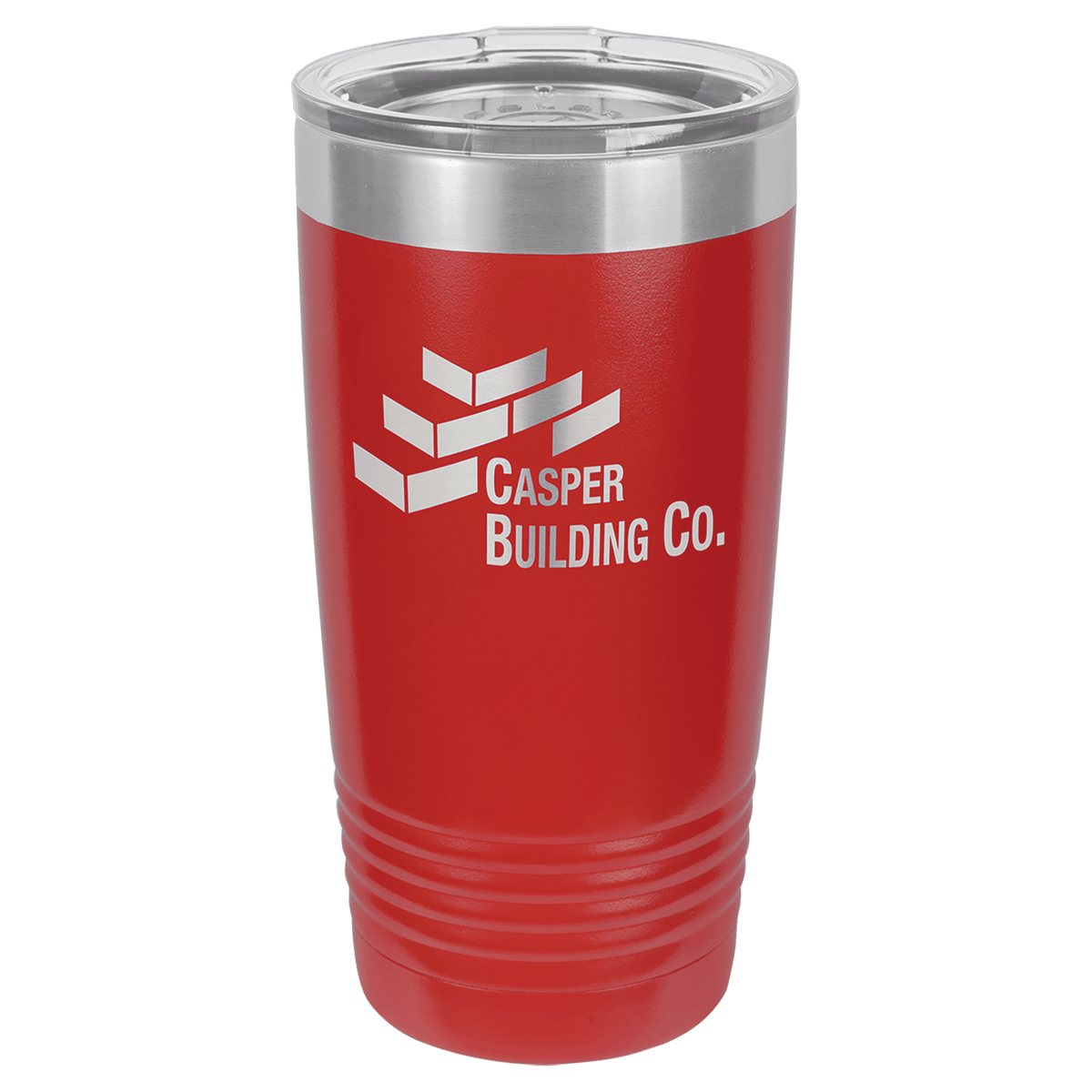 Red 20 oz stainless steel ringneck tumbler with logo lid